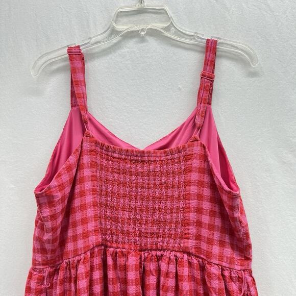 LANE BRYANT Gingham Sleeveless Flounce Hem Seersucker Midi Dress 18 Pink Pockets - Picture 15 of 15